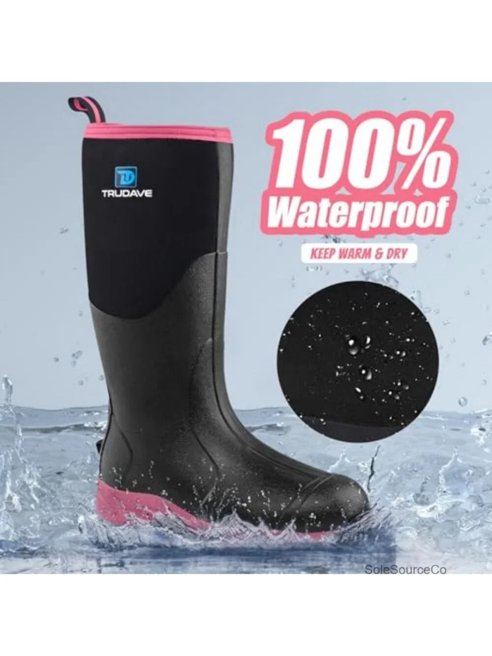 Waterproof Insulated Neoprene Rubber Rain Boots Steel Shank Anti-slip Mid-Calf
